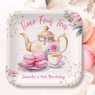 Tee am 4. Geburtstag Pink Girl Tee Party Pappteller