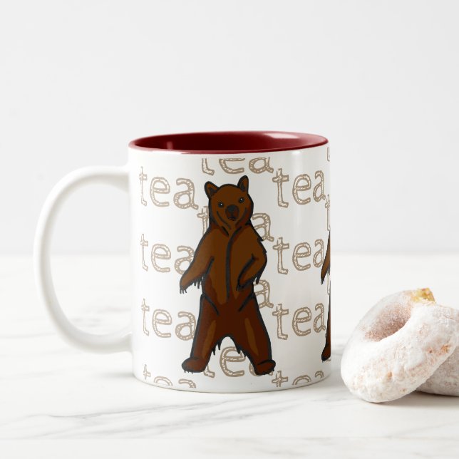 Tee Artistic Wild Grizzly Brown Bear Zweifarbige Tasse (Mit Donut)