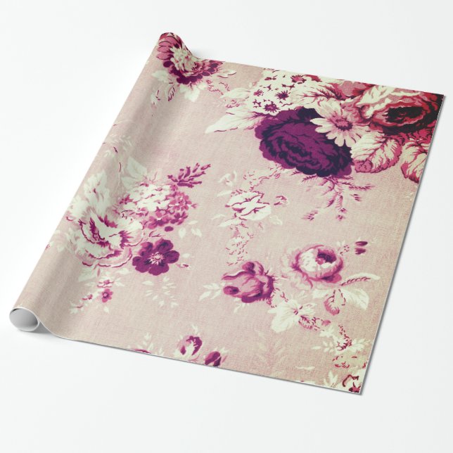 Tee aus Vintagem, rosa Blumengewebe Geschenkpapier (Ungerollt)