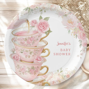 Tee Baby Shower Mädchen Tee Party Blühen Floral Ro Pappteller