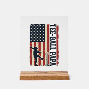 Tee Ball Papa Amerikanische Flagge Vintage-Shirt-D Acrylschild