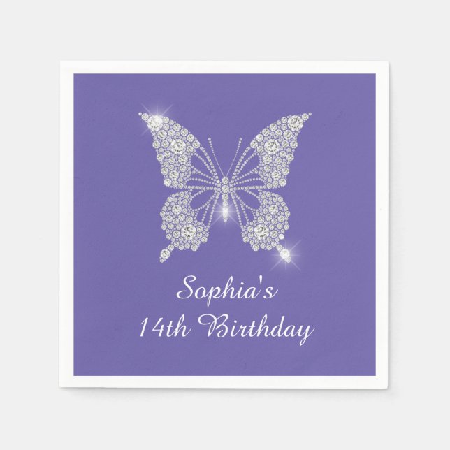 Tee B'day, Diamant Butterfly Name Age, Periwinkle Serviette (Vorderseite)