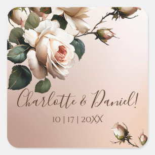 Tee-Blush Beige Öl-Rose Hochzeit Quadratischer Aufkleber