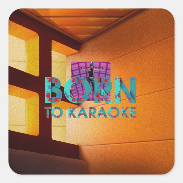 TEE Born to Karaoke Quadratischer Aufkleber (Vorderseite)