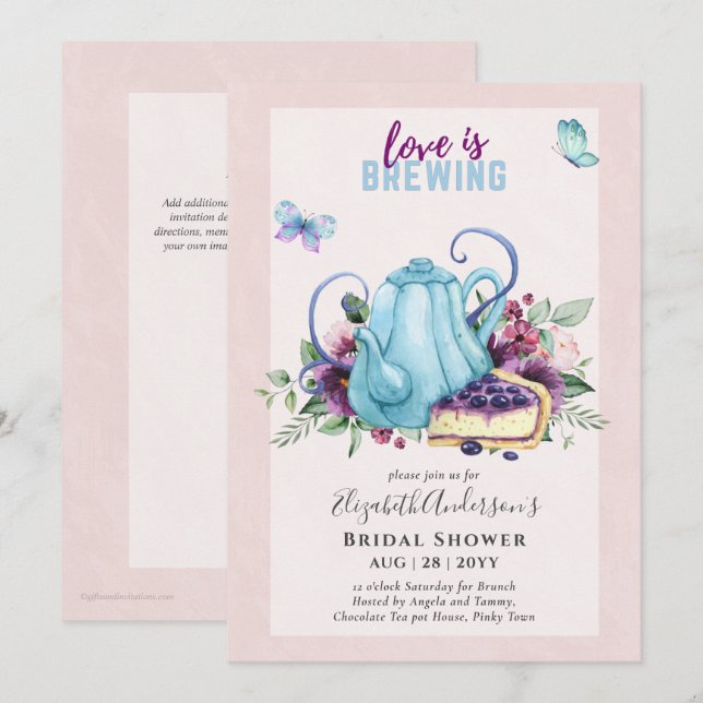 Tee-Brautparty zum Mittag einladen Einladung (Vorne/Hinten)
