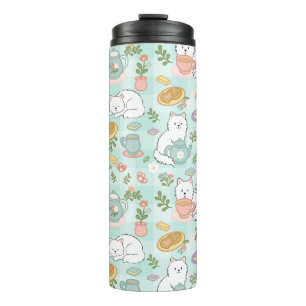 Tee Buch Katze Mädchen Pastell Mintgrün Thermosbecher
