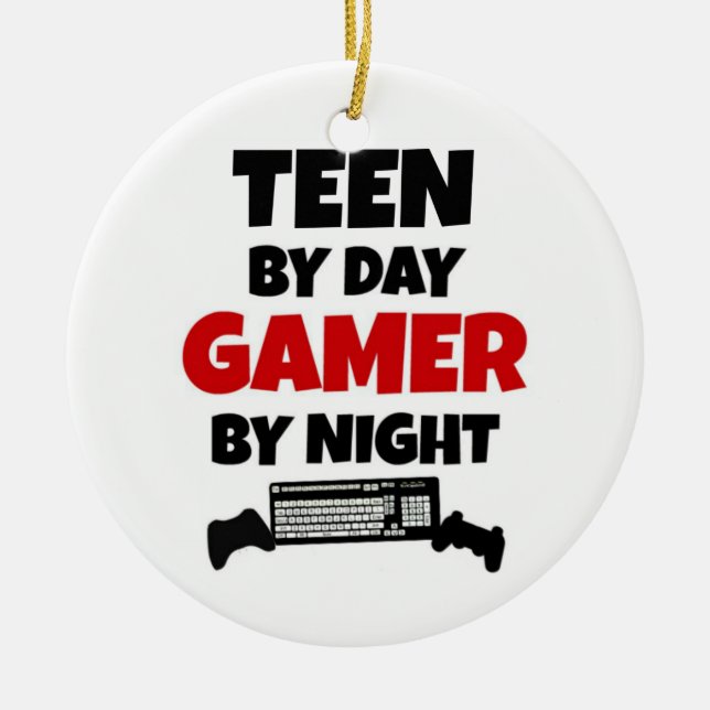 Tee by Day Gamer by Night Keramik Ornament (Vorne)