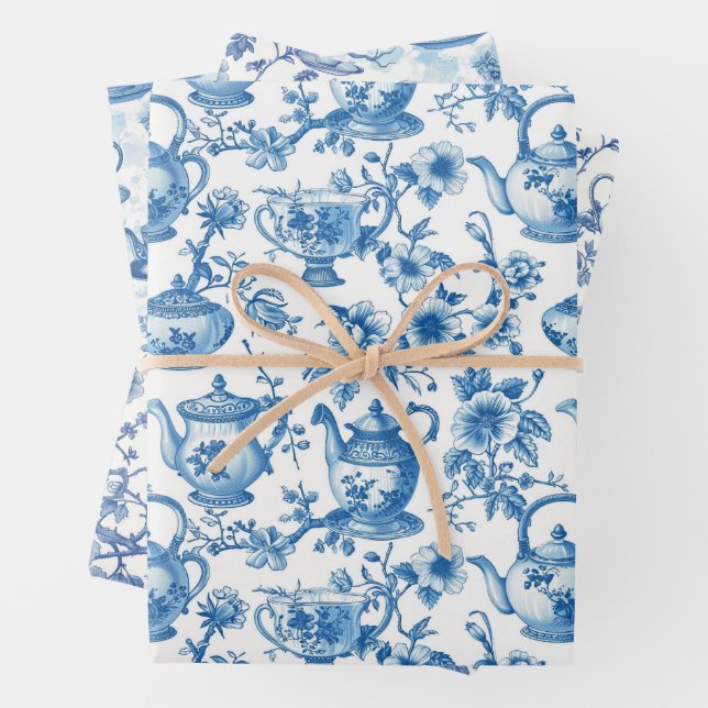 Tee Chinoiserie French Toile Du Jouy Pattern Geschenkpapier Set (Beispiel)