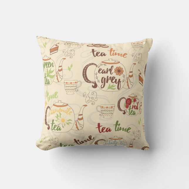 Tee, Cookies und Cake Time Sketch Kissen (Vorderseite)