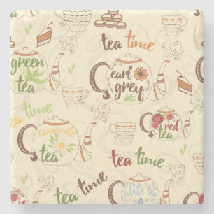 Tee, Cookies und Cake Time Sketch Steinuntersetzer
