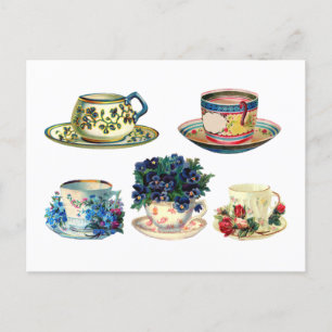 Tee-Cup Blumenkohl Vintage Postkarte