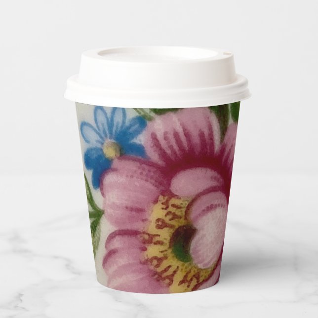 Tee Cup Floral Bouquet Papier Tasse Pappbecher (Vorderseite)