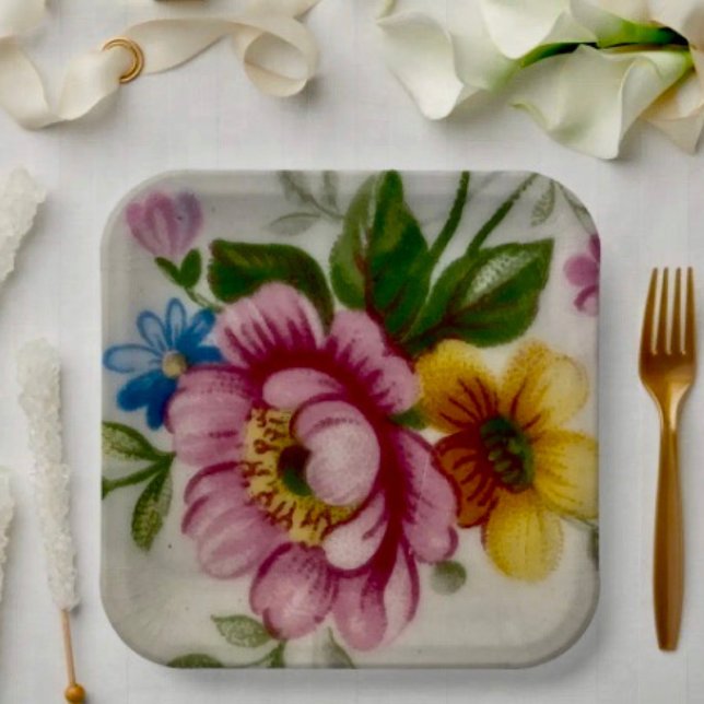 Tee Cup Floral Bouquet Papierplatte Pappteller ( Paper Plates Durable paper stock FDA compliant food safety. 
)
