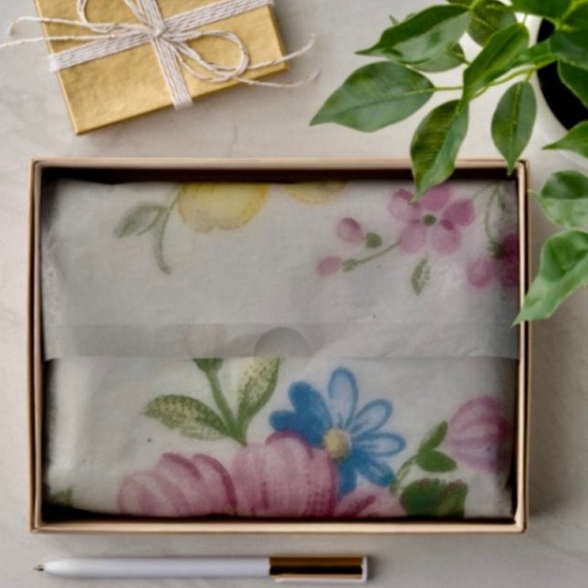 Tee Cup Floral Bouquet Seidenpapier (Custom Tissue Paper Size: 10" x 14”.  10lb & 18lb paper.  )