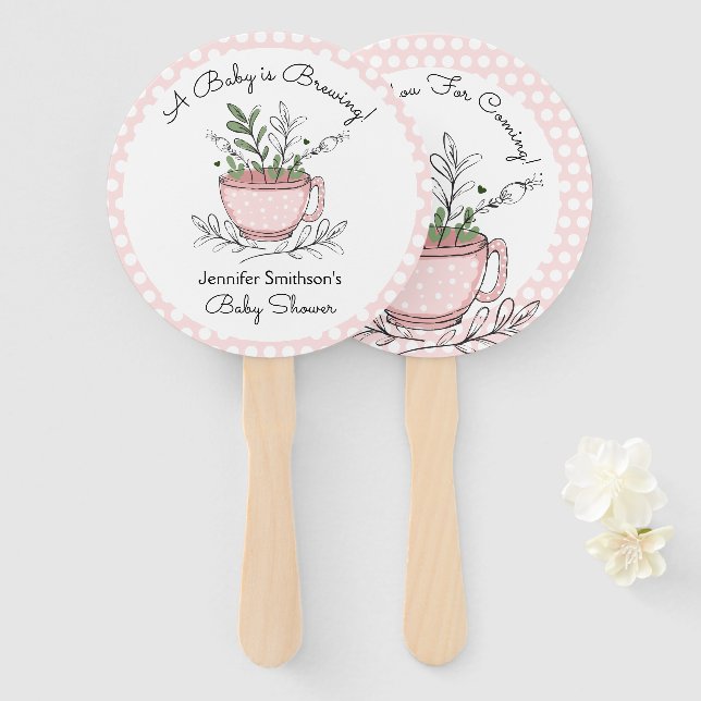 Tee Cup Tea Party Kinderdusche Danke Hand Fan Fächer (Vorne und Hinten)