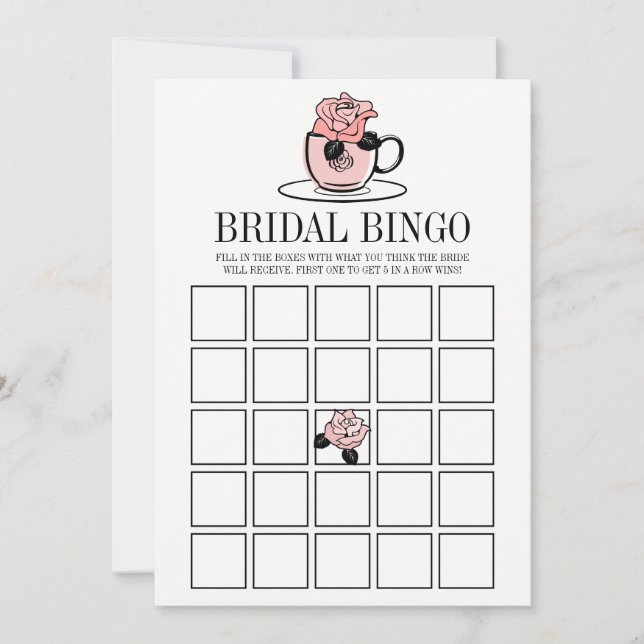 Tee Cup und Blume Brautparty Bingo Game Card (Vorderseite)