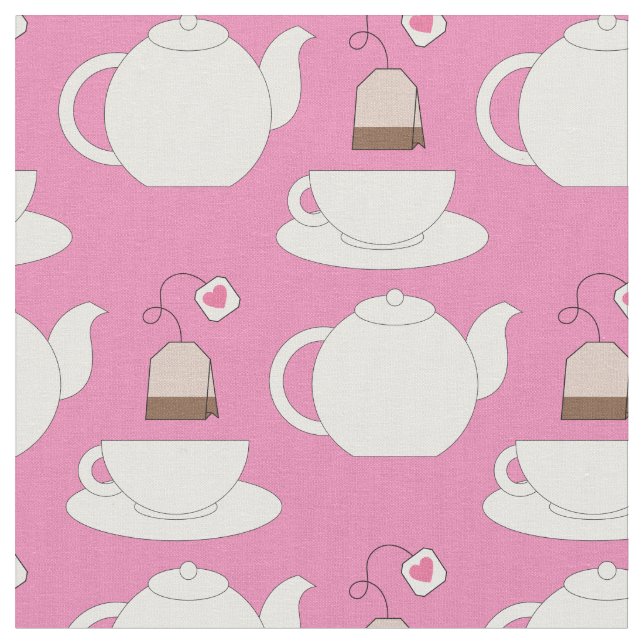 Tee Cup und Pot Niedlich Café Barista Stoff (Nahaufnahme)