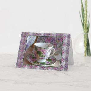 Tee Cup und Violet Bouquet Tee Gemütlicher Grußkar Karte