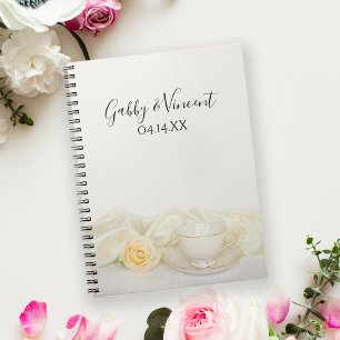 Tee Cup und White Rose Wedding Gästebuch Notizblock
