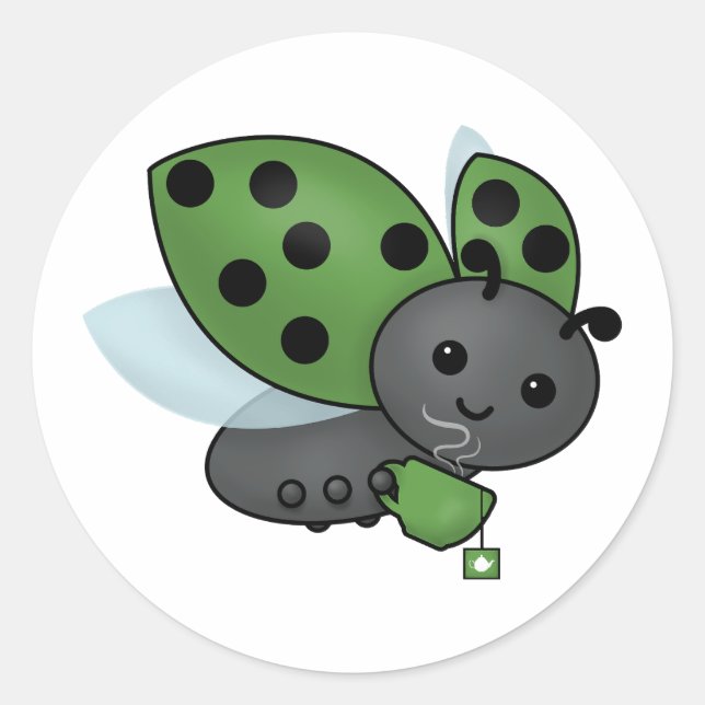 Tee Drinking Ladybug Classic Round Sticker (Vorderseite)
