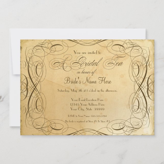 Tee Fester Jahrgang Hochzeit 1 - Bridal Tee Party Einladung (Vorderseite)