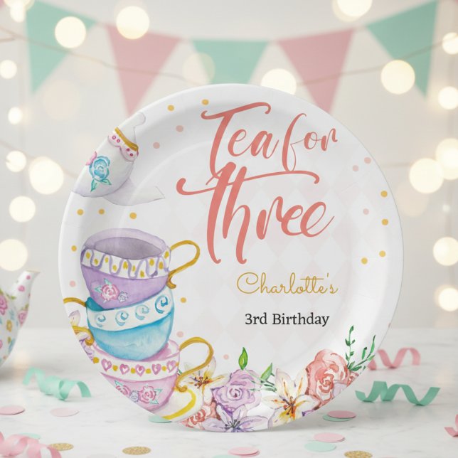 Tee für drei, dritter Tee zum Geburtstag Pappteller (Von Creator hochgeladen)