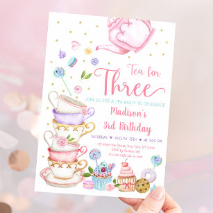 Tee für drei rosa Tee Party Geburtstag Einladung