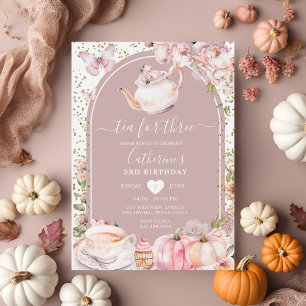 Tee für Three Pink Peony Pumpkin Fall 3. Geburtsta Einladung