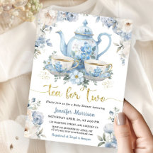 Tee für Zwei Baby Shower Junge Gold Blau Floral