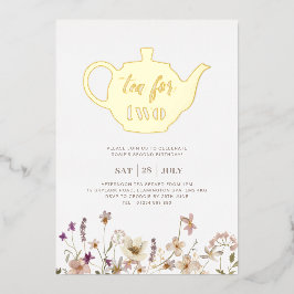 Tee für zwei Blumengeburt - Gold Folieneinladung