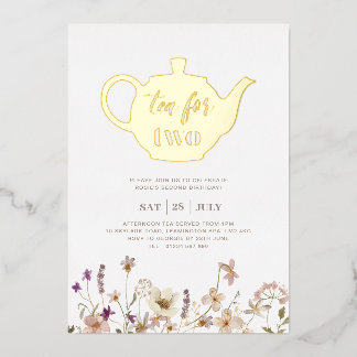 Tee für zwei Blumengeburt - Gold Folieneinladung