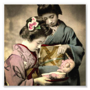 Tee für Zwei Geisha in Vintagem Japanisch aus dem  Fotodruck