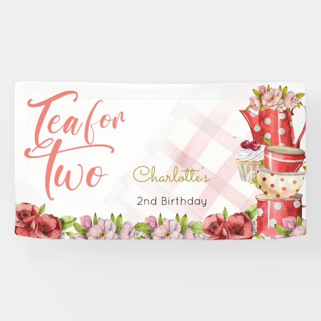 Tee für zwei Jahre, Teeblume Geburtstag Banner (Horizontal)