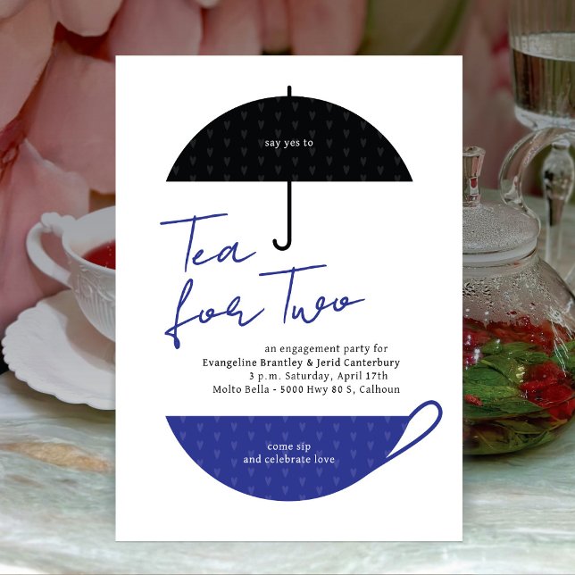 Tee für zwei moderne Blue Tea Party Einladung (Von Creator hochgeladen)