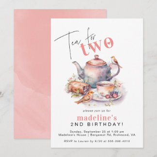 Tee für zwei | Niedlich Tee Party Girls’ 2. Geburt Einladung