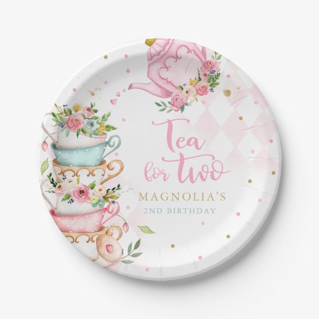 Tee für zwei Party zum zweiten Geburtstag  Pappteller (Vorderseite)