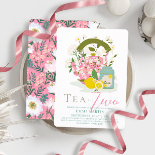 Tee für Zwei Rosa Florale Teeparty Zwillings-Baby- Einladung