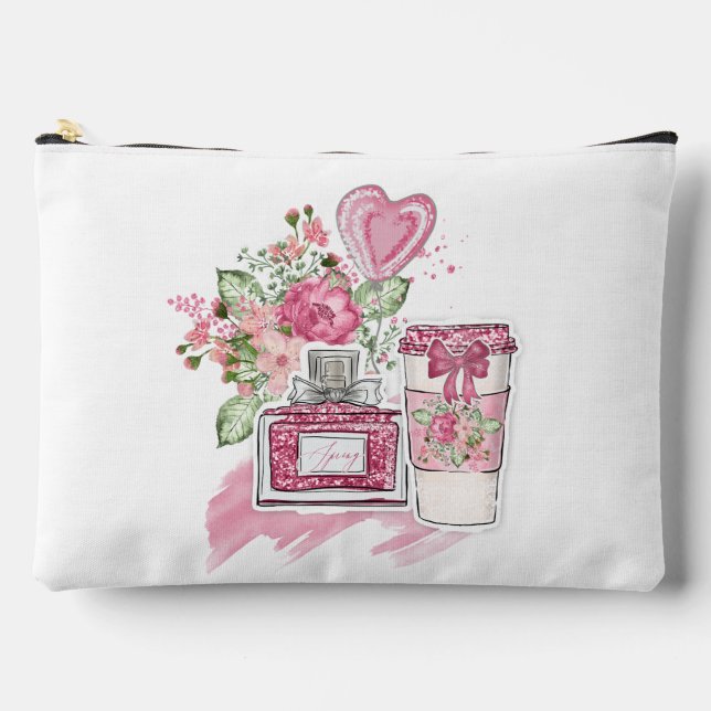 Tee-Girl-Kosmetika in Rosa und Weiß Zubehörtasche (Vorderseite)