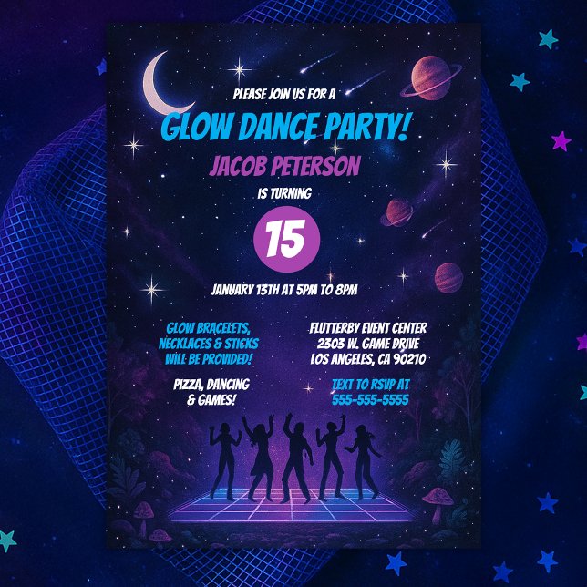 Tee Glow Space Dance Party mit Silhouetten Einladung (Teen Glow Space Dance Party with Silhouettes Invitation
)