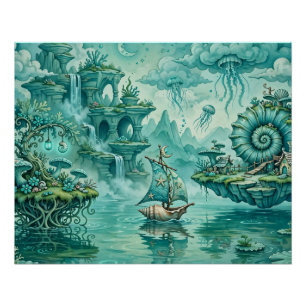Tee Grün-Seelandschaft-Traum Surreal Fantasie Poster