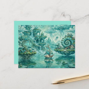 Tee Grün Seelandschaft Traum Surreal Fantasie Postkarte
