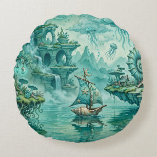 Tee Grün Seelandschaft Traum Surreal Fantasie Rundes Kissen