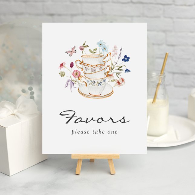 Tee-Hochzeitsgeschenke Poster (Elegant Floral Tea Party Bridal Favors Poster with Butterfly by Painted Paperie
)