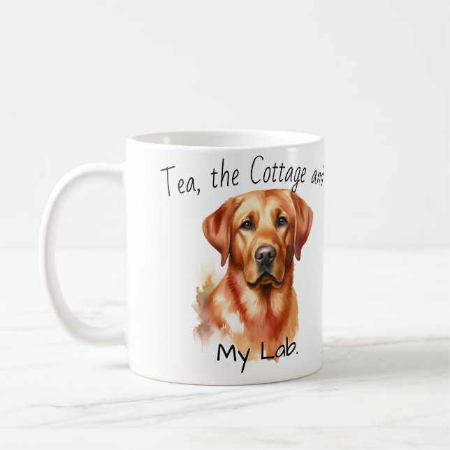 Tee, Hütte und mein Labrador. Moderne Kaffeetasse (Links)