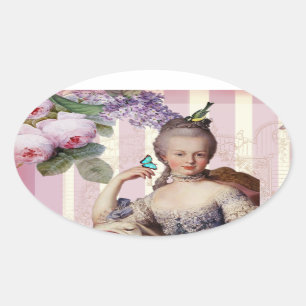 Tee im Petit Trianon – rosa anderes Design Ovaler Aufkleber