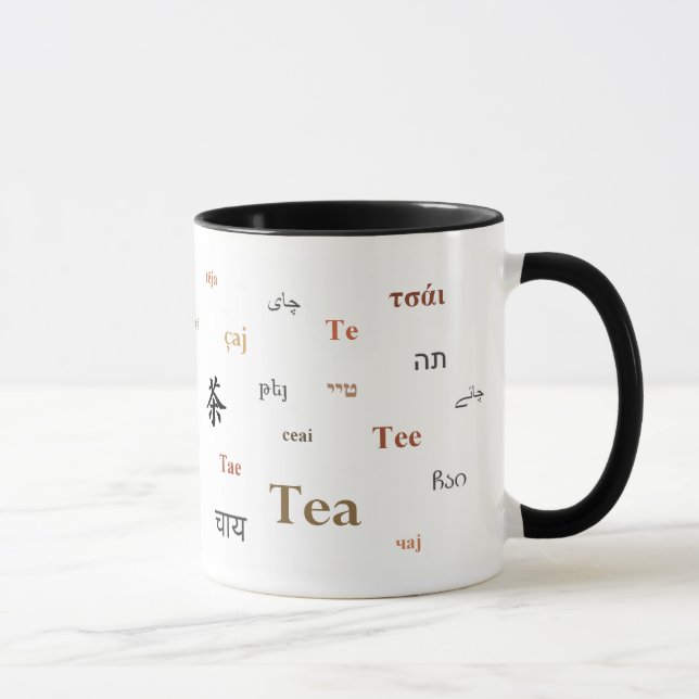 Tee in den verschiedenen Sprachen (Braun) Tasse (Rechts)