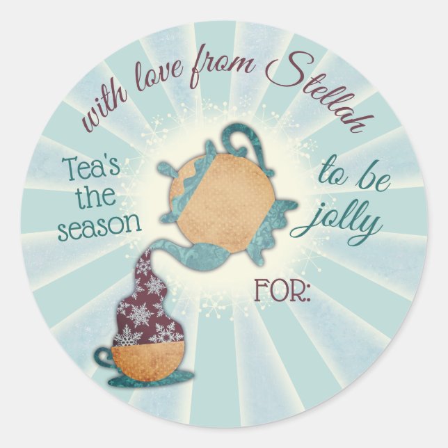 Tee in der Saison, die Teekanne Weihnachten von Runder Aufkleber (Vorderseite)