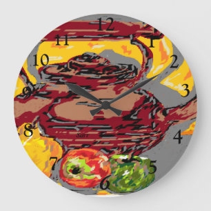 Tee-Kettle mit Obst Große Wanduhr