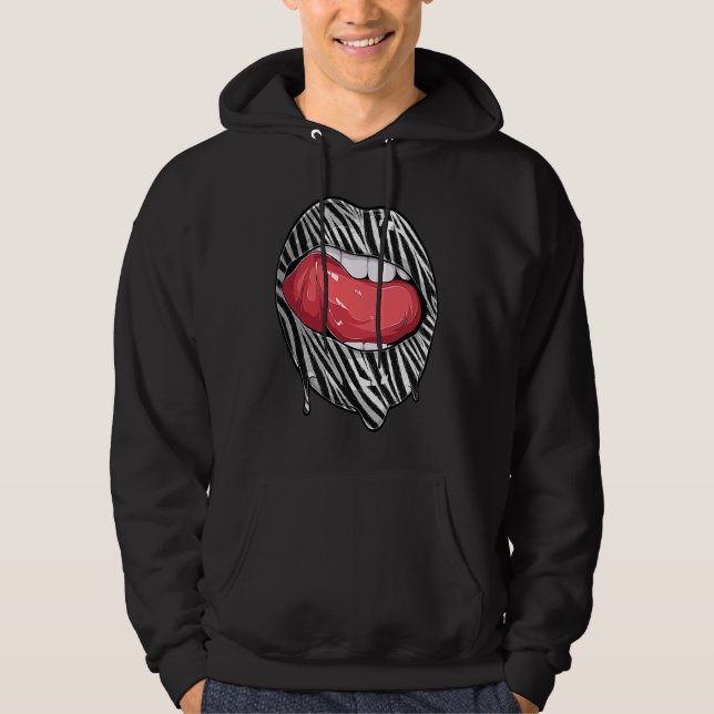 Tee Lips with Zebra Pattern Woman Tongue Girl Lips (Vorderseite)