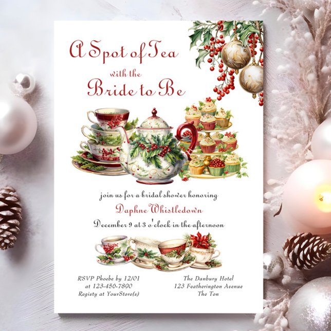 Tee mit Bride Vintage Weihnachts-Brautparty Einladung (Tea with the Bride Christmas Bridal Shower Invitation by Darling & May)
